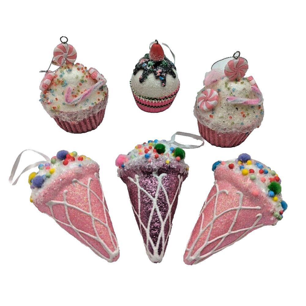 Ice Cream, Cupcake‎ Candy Ornaments Lot of 6